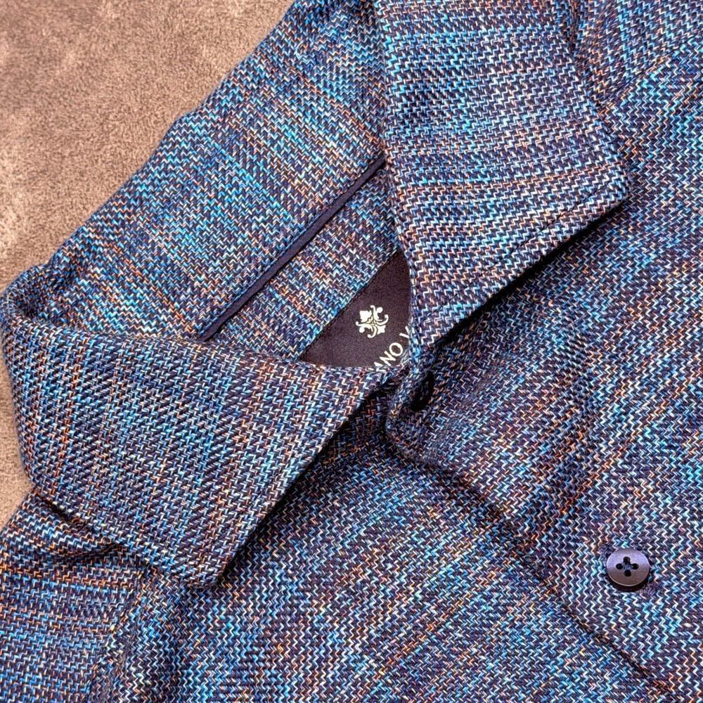 Luchiano Visconti Button Down Shirt Mens S Blue Organic Cotton Textured Plaid